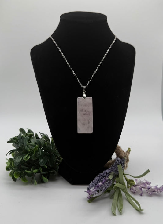 Polished Rectangle Rose Quartz Pendent w/neckless