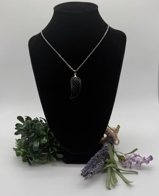 Polished Black Obsidian Wing Pendent w/neckless