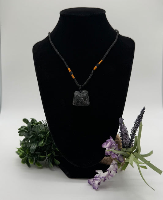 Drawstring Raw Black Tourmaline Necklace