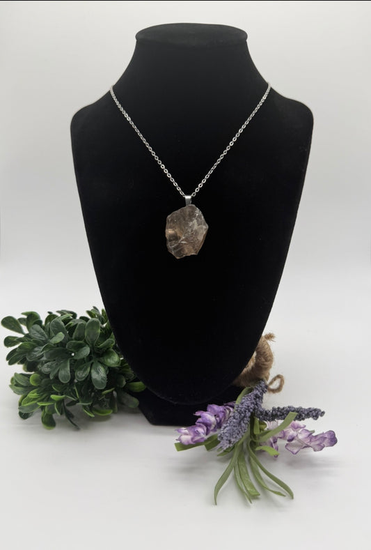 Raw Smokey Quartz Pendent w/neckless