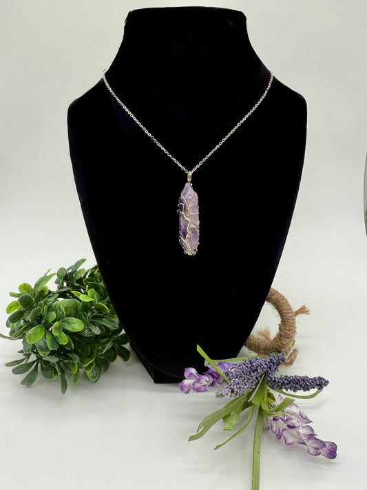 Polished Wrapped Amethyst Pendant w/neckless